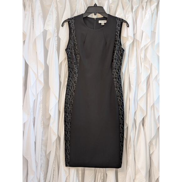 Calvin Klein Black Size 4 Sleeveless Scoop Neck Sheath Dress w/Side Logo Details - Picture 1 of 16